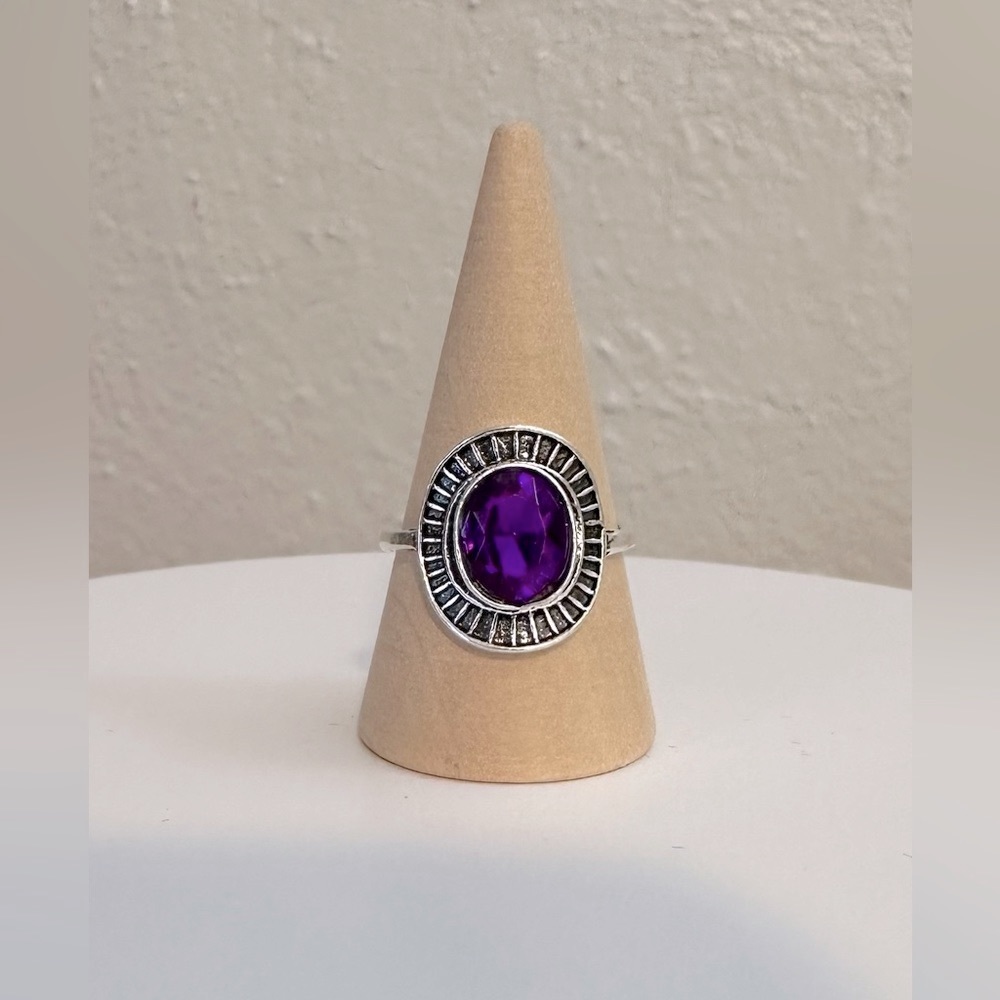 New Purple Amethyst Stone Silver Ring Size 8 Free Gift Bag & Cleaning Cloth